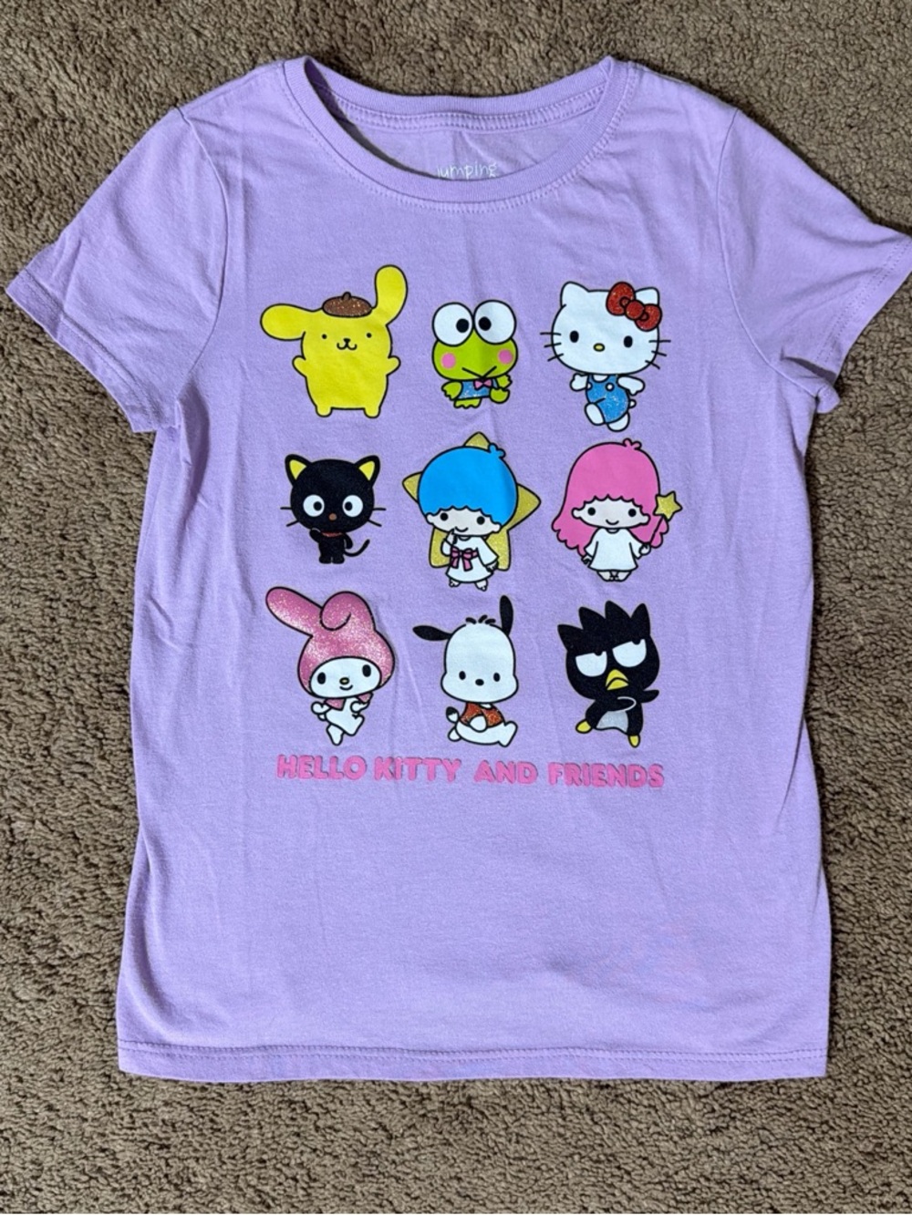 Hello Kitty and Friends Purple Graphic Tee - Kids Size 8 Girls Sanrio Shirt